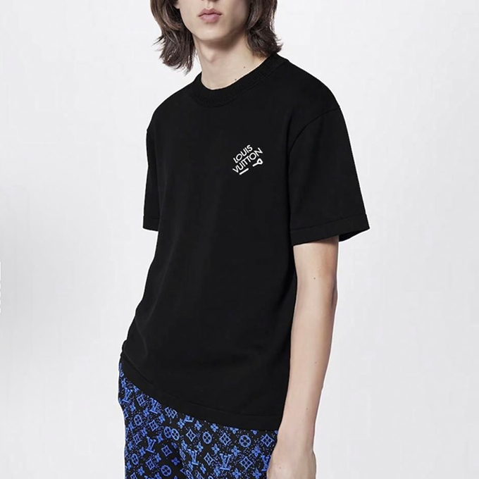 lv louis vuitton pin embroidery knit short sleeve t-shirt